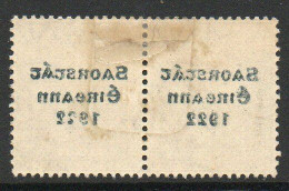 Ireland 1922-3 Saorstat Overprint On 1/- Bistre-brown Pair, Clear Offset On Reverse, SG 63 - Ungebraucht