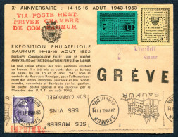 RC 27006 FRANCE 1953 SAUMUR TIMBRES DE GREVE EMIS PAR LE CHAMBRE DE COMMERCE SUR LETTRE - Documenten