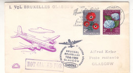 Luxembourg - Lettre De 1959 - Oblit Luxembourg - 1er Vol SABENA Bruxelles Glasgow - Fleurs - - Briefe U. Dokumente