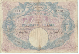 BILLETE DE FRANCIA DE 50 FRANCS DEL AÑO 1917 BLEU ET ROSE (BANKNOTE) - 50 F 1889-1927 ''Bleu Et Rose''