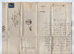 TB 4660 - 1855 - Lettre De Me J. B. JOUANIQUE, Notaire à GANNAT ( Allier ) Pour Me BERLOTY, Notaire à LYON - 1849-1876: Klassik