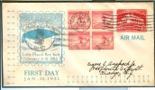 USA Olympic Stationery With Block Of 4 With First Day Cancel 25-1-1932 - Inverno1932: Lake Placid