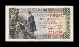 España Spain 5 Pesetas Capitulaciones 1945 Pick 129a Sin Serie Ebc Xf - 5 Peseten