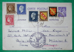 ENTIER 1F20 VIOLET IRIS MAZELIN DULAC ARMOIRIES TARIF 6F MUNCHEN ALLEMAGNE ZONE AMERICAINE CENSURE 1946 COVER FRANCE - Cartas & Documentos