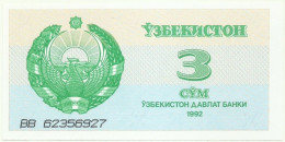 UZBEKISTAN - 3 SUM - 1992 ( 1993 ) - Pick 62 - Unc. - Serie BB - Ouzbékistan