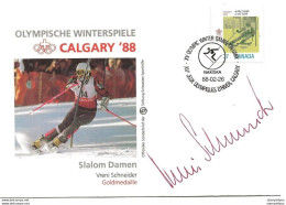 213 - 13 - Enveloppe  "Slalom Dames" Oblit Spéciale Et Signature Vreno Schneider Médaillée D'or - Hiver 1988: Calgary