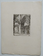 Eau Forte Interieur D Eglise Gothique Portail Monogrammé M.f. (friedrich) - Etchings