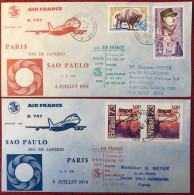 France, Premier Vol (Boeing 747) PARIS / SAO PAULO 4.7.1974 - 2 Enveloppes - (A1418) - Premiers Vols