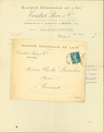 Perforé YT N°140 Perforation RC Banque Régionale De L'Ain Tendret Rive & Cie Bourg En Bresse CAD 1920 Texte - Storia Postale