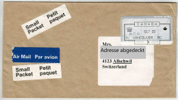Kanada / Canada 1999, Air Mail Small Packet Vancouver - Allschwil (Schweiz), ATM, Zolldeklaration Rückseite - Stamped Labels (ATM) - Stic'n'Tic