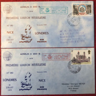 France, Premier Vol (Airbus A300) NICE / LONDRES 1.7.1975 - 2 Enveloppes - (A1498) - Eerste Vluchten