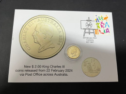 23-2-2024 (1Y 2 A) Australia - Coin Released Via Australia Post - New $ 2.00 King Charles III (on Cover) - 2 Dollars