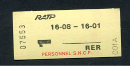 Neuf ! Ticket De Métro / RER - SNCF / RATP Pour Le Personnel SNCF (Billet 1ère Classe Boissy Saint Leger / Paris Nation) - Europe