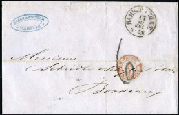 HAMBURG - THURN UND TAXISCHES O.P.A. 1864, HAMBURG Th.& T., K3 Und Taxstempel 6 Auf Briefhülle Nach Bordeaux, Pracht - Préphilatélie