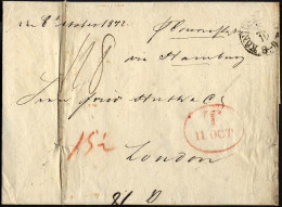 HAMBURG - GRENZÜBERGANGSSTEMPEL 1842, T 11 OCT, In Rot Auf Brief Von Königsberg über Hamburg (K1) Nach London, Registrat - Préphilatélie