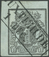 HANNOVER 1 O, 1850, 1 Ggr. Schwarz Auf Graublau, Obere Linke Bogenecke, Diagonaler R2 BUXTEHUDE, Kabinett - Hanover