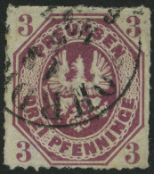 PREUSSEN 19b O, 1867, 3 Pf. Rotviolett, TuT-Stempel OHRDRUF, Pracht, Signiert, Mi. 350.- - Oblitérés
