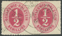 SCHLESWIG-HOLSTEIN 8 Paar O, 1865, 1/2 S. Rosalila Im Waagerechten Paar, K2 NORBURG, Rechte Marke Unten Scherentrennung  - Schleswig-Holstein