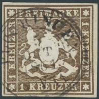 WÜRTTEMBERG 11a O, 1859, 1 Kr. Braun, Kabinett, Mi. 100.- - Andere & Zonder Classificatie