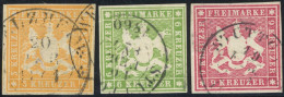 WÜRTTEMBERG 12-14a O, 1859, 3 - 9 Kr., Ohne Seidenfaden, 3 Prachtwerte, Mi. 260.- - Andere & Zonder Classificatie