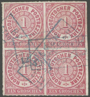 NDP 4 VB O, 1868, 1 Gr. Lilarot Im Viererbock Mit Blauem R3 BREMEN STADTPOST-EXP II, Leichte Knitterspuren, Pracht - Oblitérés