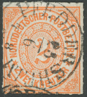 NDP 8 O, 1868, 2 Kr. Orange, TuT-Stempel PFEDDERSHEIM, Pracht - Oblitérés