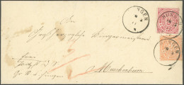 NDP 20/1 BRIEF, 1870, 2 Kr. Orange Und 3 Kr. Karmin, Gezähnt, Auf Portopflichtiger Dienstsache Von HUNGEN Nach Muschenhe - Lettres & Documents