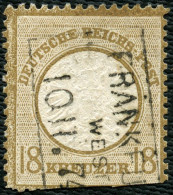 Dt. Reich 28 O, 1872, 18 Kr. Schwärzlichocker, R3 Von Frankfurt, Marke Unten Angeschnitten Und Teils Scherentrennung, Fe - Gebraucht