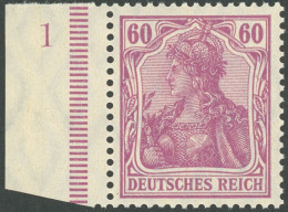 FRANKREICH VORPHILATELIE ALLIER 92I , 1911, 60 Pf. Graulila Friedensdruck, Linkes Randstück Mit Bogen-Nr. 1, Postfrisch, - Andere & Zonder Classificatie