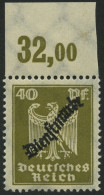 DIENSTMARKEN D 110POR , 1924, 40 Pf. Braunoliv, Plattendruck, Oberrandstück, Normale Zähnung, Pracht, Mi. 60.- - Service