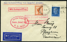 KATAPULTPOST 11c BRIEF, 7.5.1930, &quot,Bremen&quot, - Southampton, Deutsche Seepostaufgabe, Prachtbrief - Brieven En Documenten