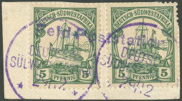 DSWA 12 BrfStk, Feld-Poststation, 29.12.(03), In Violett Auf Wanderstempel V Auf Briefstück Mit 2-mal 5 Pf., Pracht, R!, - Duits-Zuidwest-Afrika