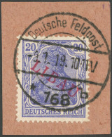 LIBAU 4Bbb BrfStk, 1919, 20 Pf. Dunkelviolettblau, Type II, Aufdruck Rot, Prachtbriefstück, Signiert, Mi. (80.-) - Occupation 1914-18