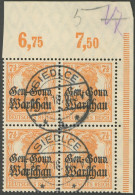 DEUTSCHE POST IN POLEN 9a P VB O, 1916, 7 1/2 Orange, Plattendruck Im Rechten Oberen Eckrandviererblock Mit Seltenem Ste - Occupation 1914-18
