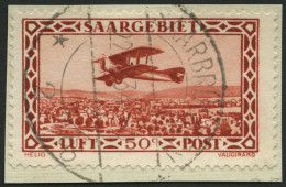 SAARGEBIET 126III BrfStk, 1928, 50 C. Flugpost Mit Abart Unteres Viereck Im Rechten Rahmen Senkrecht Gespalten, Prachtbr - Andere & Zonder Classificatie