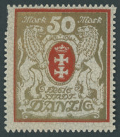 FREIE STADT DANZIG 100Xa , 1922, 50 M. Rot/gold, Wz. 2X, Postfrisch, Kleiner Durchstichfehler Sonst Pracht, Mi. 260.- - Other & Unclassified