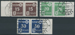 ESTLAND 1-3y Paar O, 1941, Landespost, Gewöhnliches Papier, In Waagerechten Randpaaren, Prachtsatz, Mi. 110.- - Bezetting 1938-45
