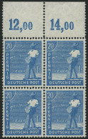 ALLIIERTE BES. 950aPOR VB , 1947, 20 Pf. Mittelblau, Plattendruck, Durchgezähnt, Im Viererblock Vom Oberrand, Pracht, Mi - Autres & Non Classés