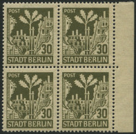 BERLIN UND BRANDENBURG 7Abwaz VB , 1945, 30 Pf. Schwärzlichbraunoliv Im Randviererblock, Pracht, Gepr. Zierer, Mi. 160.- - Autres & Non Classés