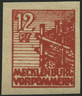 MECKLENBURG-VORPOMMERN 36ydU , 1946, 12 Pf. Braunrot, Graues Papier, Ungezähnt, Pracht, Fotobefund Kramp, Mi. 500.- - Sonstige & Ohne Zuordnung