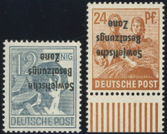 ALLGEMEINE-AUSGABEN 186K,190K , 1948, 12 Pf. Dunkelgrautürkis Und 14 Pf. Braunorange, Kopfstehender Aufdruck, Postfrisch - Autres & Non Classés