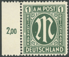 AMERIK. U. BRITISCHE ZONE 35IV , 1946, 1 RM Dunkelgraugrün Mit Abart Linke Zierlinien Neben SM In Reichsmark Durch Weiße - Autres & Non Classés