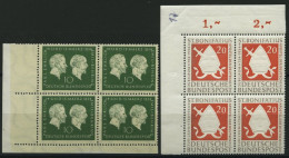 BUNDESREPUBLIK 197,199 VB , 1954, 10 Pf. Ehrlich Und 20 Pf. Bonifatius Je Im Eckrandviererblock, Pracht, Mi. 84.- - Ungebraucht