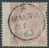 MALTA GB 18 O, Vorläufer: 1863, 3 P. Blaßkarminrosa (SG 77) Mit Breitrand, Zentrischer Stempel B MALTA, Feinst - Malta