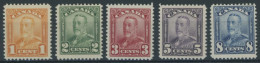 KANADA 128-30,132/3A , 1928, 1 - 3, 5 Und 8 C. König Georg V., Vierseitig Gezähnt, 5 Postfrische Prachtwerte - Autres & Non Classés