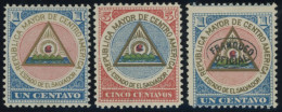 SALVADOR , 1897, 3 Verschiedene Gedenkmarken Für Die Republik Zentralamerika, Falzrest, üblich Gezähnt Pracht - Salvador