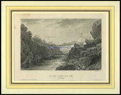 INDIEN: Hindostan, Die Seilbrücke Bei Tiri, Stahlstich Von B.I. Um 1840 - Lithographies
