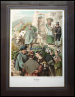 Region: Trachten (Preussen) Auf D. Mosel, Dekorative Altkolorierter Chromolithogr. Von Kretschmer Um 1880 - Lithografieën