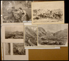 VARIA - DIVERSES 1845-1896, Konvolut Von 6 Verschiedenen Stahlstichen Und Holzschnitten, Dabei Postwagen Auf Korsika, Te - Lithographies