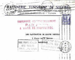 Lettre De Tunis 16/10/1936 Griffes Transporté Exceptionnellement Et Vous Pouvez Répondre Ce Soir Par Avion - 1927-1959 Covers & Documents